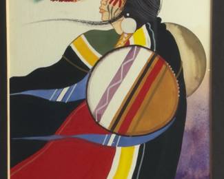 Larry Hood Original Native American Gouache Painting Signed 1993 Framed