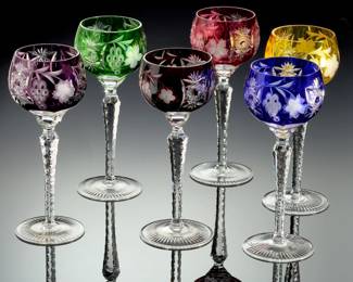 Ajka Crystal Marsala Cut to Clear Wine Hock Glasses - Set of 6 Hungary