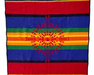 Pendleton Beaver State Wool Blanket Bear Paw Sunburst Red 78x65 Vintage