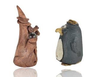 Vintage Studio Art Pottery Figurines - Whimsical Wizard & Penguin, Set of 2