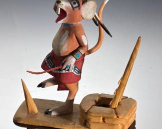 Hopi Style Carved Wood Mouse Warrior Kachina Doll - Tusan Homichi