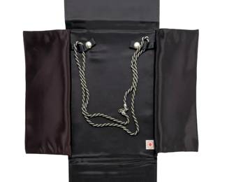 Vintage Trifari Silver Tone & Black Twisted Rope Chain Necklace 30.5" Pouch
