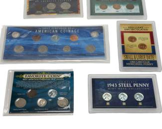 US Vintage Coin Collection Lot - 8 Sets with Silver Quarters, Dimes & Pennies