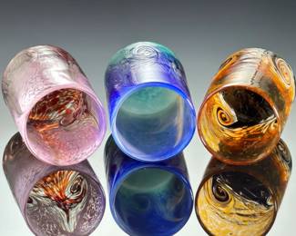 George Averbeck Signed Art Glass Tumblers, Fire on the Mountain Lot of 3