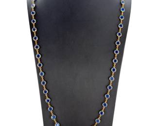 Swarovski Gold-Tone Sapphire Blue Crystal 36" Long Station Necklace