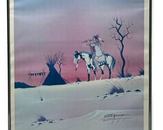 Signed Doc Tate Nevaquaya Comanche Flute Player Art Gallery Poster Framed