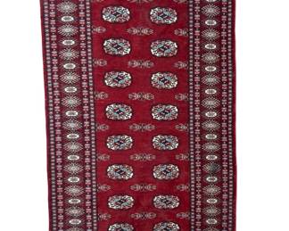Vintage Hand-Knotted Wool Bokhara Rug - Red Turkmen Gul Tribal Area Rug 3x5