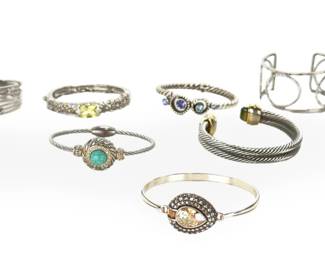 10pc Estate Costume Jewelry Bracelet Lot - Cable Cuffs, Bangles, Agate, 250g