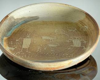 Judy Mohr Signed Southwest Studio Art Pottery Petroglyph Charger Plate 11"