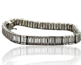 Sterling Silver Baguette CZ Tennis Bracelet 925 Art Deco Style 7.75"