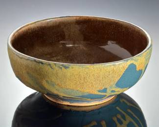 Vintage Signed Shipp '01 Studio Art Pottery Drip Glaze Stoneware Bowl
