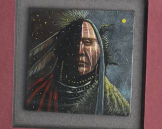 Brooks Henson Original Miniature Painting Native American Portrait Framed Art