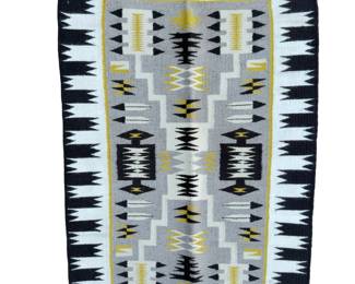 Vintage Navajo Hand-Woven Wool Rug - Two Grey Hills Geometric Style