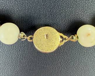 Vintage Angel Skin Coral Bead Necklace 9mm 14K Gold Clasp