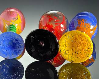 George Averbeck Signed Studio Art Glass Wine Goblets, Fire on the Mountain (3)