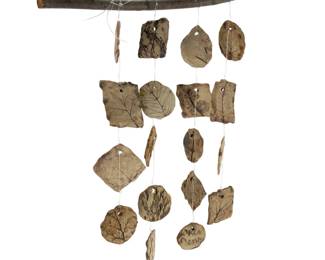 Artisanal Ceramic Leaf Impression Wind Chime Handmade Stoneware Wall Hanging