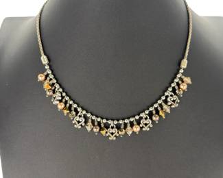 Brighton Silver-Tone Heart Scrollwork Crystal Pearl Charm Necklace 18"