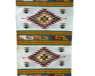 Vintage Mexican Zapotec Handwoven Wool Rug Runner Geometric Tapestry 37x21