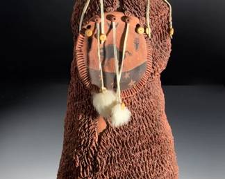 Native American Terracotta Buffalo Dancer Warrior Sculpture - Mixed Media 19"