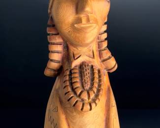 Native American Style Hand-Carved Juniper Wood Sculpture by A. Payne - 15"