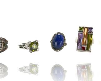 Estate Statement Cocktail Ring Lot - 9 Pc Designer Inspired Colorful Crystal