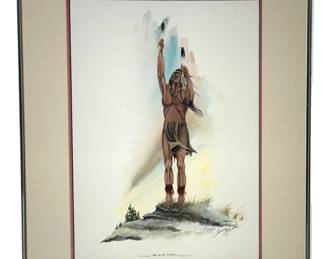 Jonny Hawk Original Watercolor Painting "We Give Thanks" Native American Art