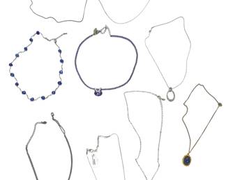 9pc Estate Costume Jewelry Necklace Lot Blue Crystals Faux Pearl Mood Stone