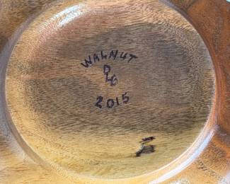 Signed Studio Art Hand-Turned Walnut Wood Bowl with Turquoise Inlay, 2015