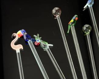 Vintage Studio Art Glass Swizzle Sticks - Lot of 12 Cocktail Stirrers