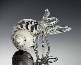 Studio Art Glass Hermit Crab in Natural Shell Figurine - Lampwork Sculpture