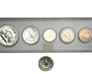 1961 US Proof Coin Set Whitman Case & 1945 Silver Washington Quarter