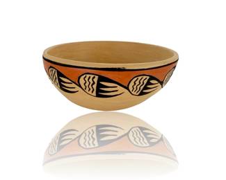 Hopi-Tewa Polychrome Pottery Bowl by Verla Dewakuku - Bear Claw Motif