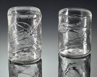 George Averbeck Signed Studio Art Glass Tumblers Arizona Fire on the Mountain