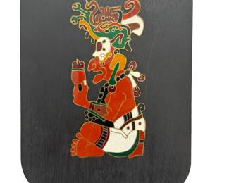 Mayan Itzamna Wood Plaque - Vintage Enamel Art God of Wisdom Dresden Codex