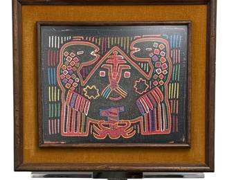 Vintage Panamanian Guna Mola Textile Art Framed Hand Stitched Tapestry