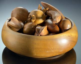 Vintage Hand Carved Wooden Fruit Set & Bowl Tibong Products Philippines