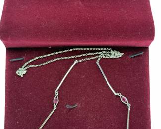 Vintage Sarah Coventry Silver-Tone 32" Station Necklace, Pink Stones