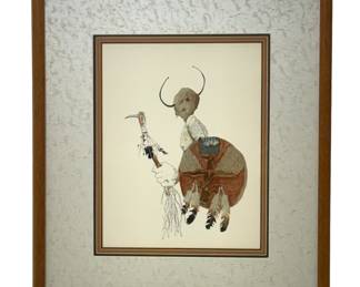 Robert Taylor (Blackfeet) Original Native American Dancer Ink & Watercolor