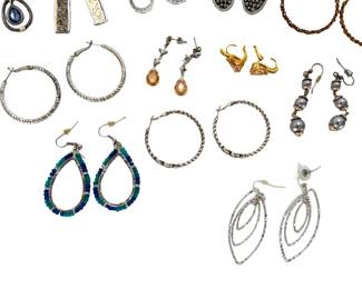 12 Pairs Estate Costume Jewelry Earrings Lot Hoops Pearls Rhinestones