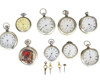 Antique Pocket Watch Lot of 8 - Elgin, Waltham, Illinois, Train Dial, 1158g