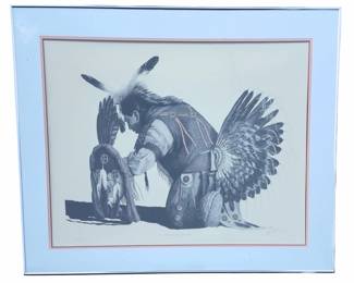 Ryan Burr Signed Lithograph 'Rising Thunder Spirit Drum' Native American Art