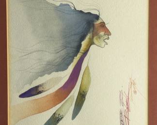Eugene Ridgely Jr Original Arapaho Native American Watercolor Ink Painting