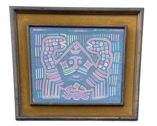Vintage Guna Panamanian Mola Textile Art Framed Reverse Applique Tapestry
