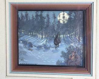 Merlin Littlethunder Original Native American Watercolor Painting Moonlight Art