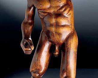 Vintage Igorot Carved Hardwood Headhunter Warrior Sculpture, Philippines