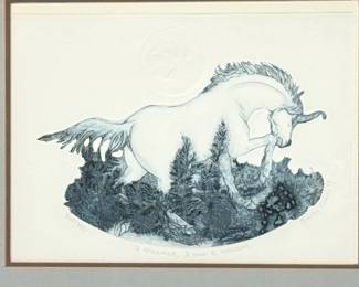 Nancy Tiemeyer Signed Embossed Intaglio Etching 'I Dreamed I Saw A Unicorn'