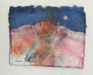 Connie Seabourn Signed Pueblo Watercolor Painting Colorful Life Original Art