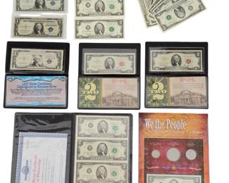 US Currency Collector Lot: Uncut $2 Sheet, Red Seals, Silver Certificates