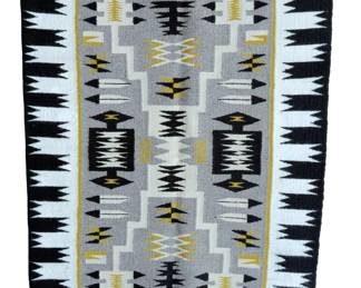 Vintage Navajo Hand-Woven Wool Rug - Two Grey Hills Geometric Style