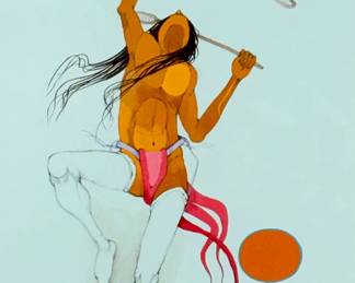 Doug Maytubbie Original Native American Baggataway Stickball Painting Framed